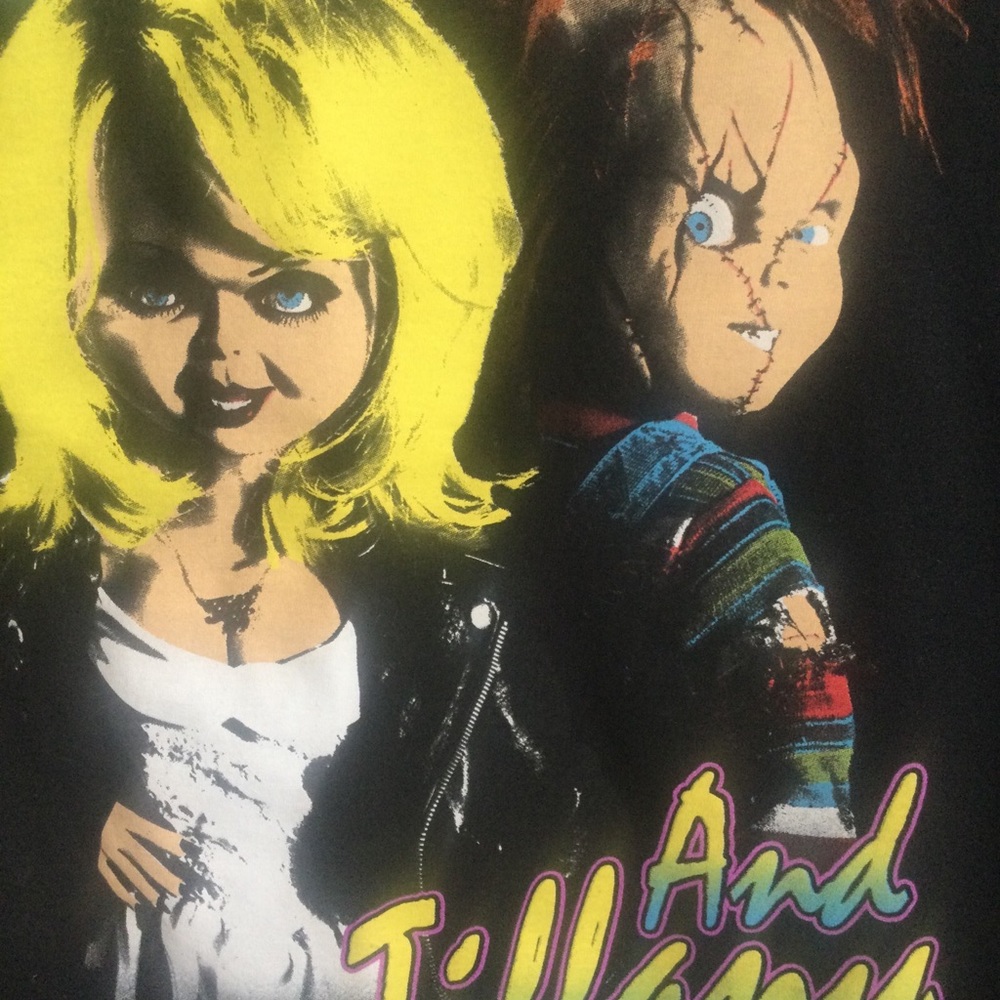 CHUCKY AND TIFFANY TOGETHER BLACK GRAPHIC PTINT BRIDE OF CHUCKY T-SHIRT  XL NEW